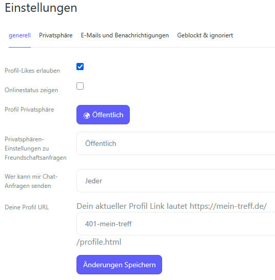 Nicht vergessen stellt eure Privatsphäre ein. Standard ist alles Öffentlich