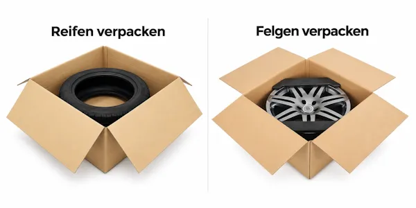 Reifen vollständig im Karton verpacken