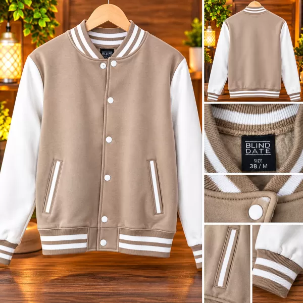 Blind Date Collegejacke Damen 38/M – Beige mit cremeweißen Ärmeln