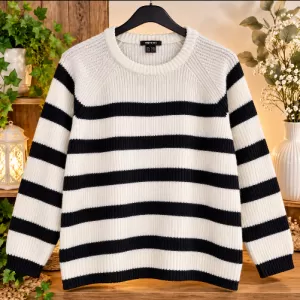 esmara Damen-Strickpullover L (44/46) – Schwarz-Weiß gestreift – Gebraucht